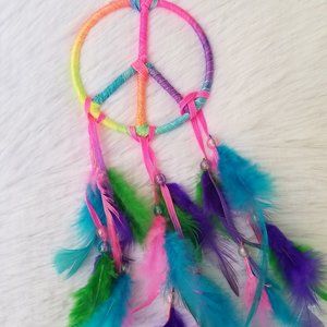 Small Rainbow Peace Sign Dream Catcher